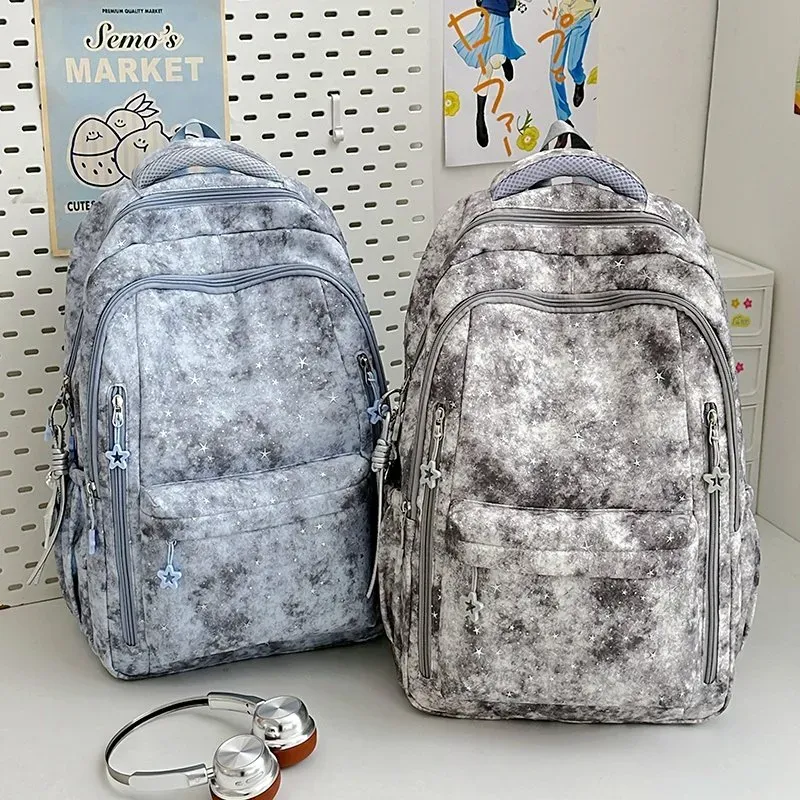 Tas Ransel Wanita Bahan Nylon Motif Bintang Warna Putih Bentuk Kotak Tali Grosir Import