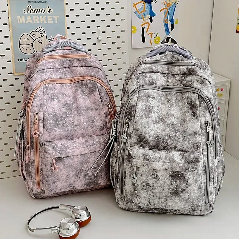 Tas Ransel Wanita Bahan Nylon Motif Bintang Warna Putih Bentuk Kotak Tali Grosir Import