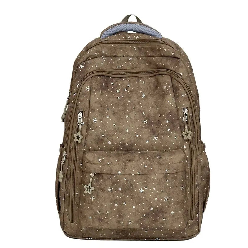 Tas Ransel Wanita Bahan Nylon Motif Bintang Warna Putih Bentuk Kotak Tali Grosir Import