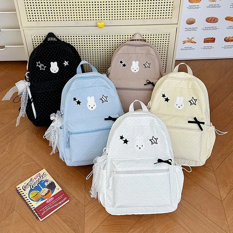 Tas Ransel Anak Bahan Nylon Motif Polkadot Bentuk Kotak Tali Panjang Resleting Grosir Import