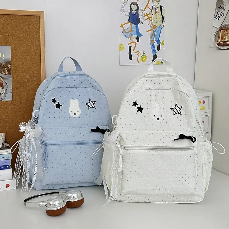 Tas Ransel Anak Bahan Nylon Motif Polkadot Bentuk Kotak Tali Panjang Resleting Grosir Import