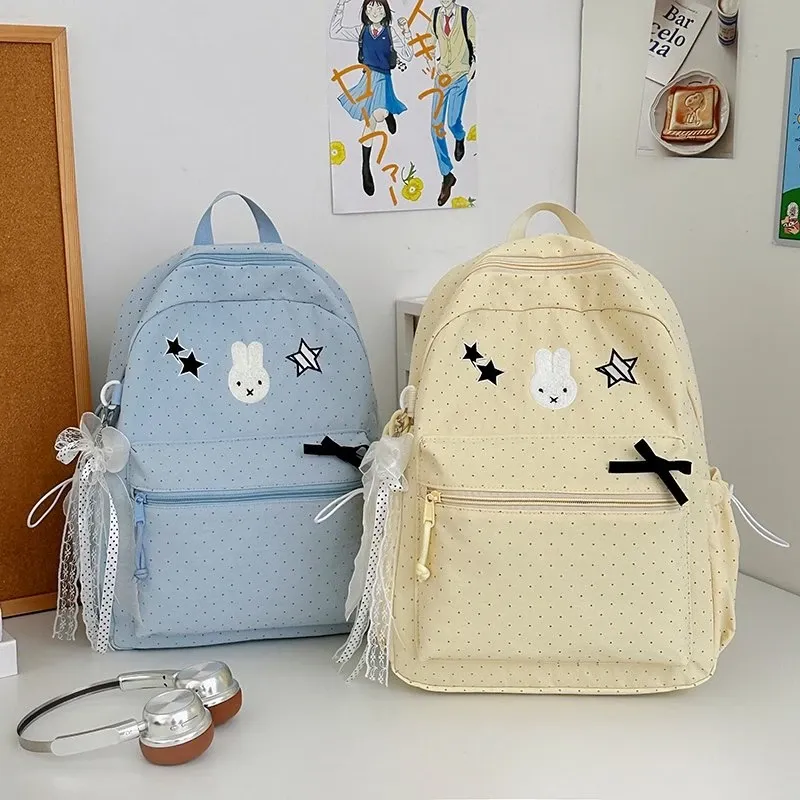 Tas Ransel Anak Bahan Nylon Motif Polkadot Bentuk Kotak Tali Panjang Resleting Grosir Import