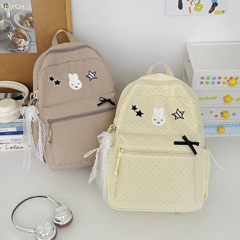 Tas Ransel Anak Bahan Nylon Motif Polkadot Bentuk Kotak Tali Panjang Resleting Grosir Import