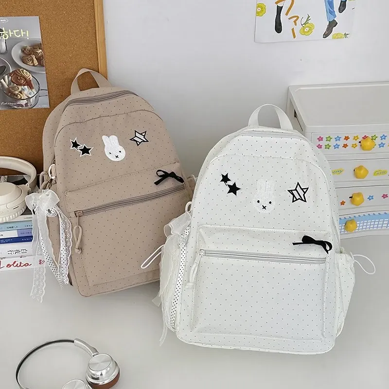 Tas Ransel Anak Bahan Nylon Motif Polkadot Bentuk Kotak Tali Panjang Resleting Grosir Import