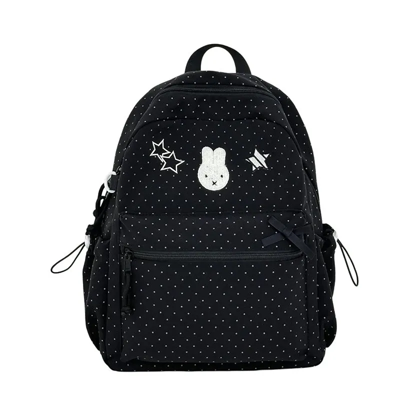Tas Ransel Anak Bahan Nylon Motif Polkadot Bentuk Kotak Tali Panjang Resleting Grosir Import
