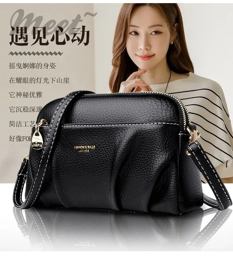 Tas Selempang Wanita Bahan PU Sintetis Polos Warna Hitam Bentuk Kotak Tali Resleting Grosir