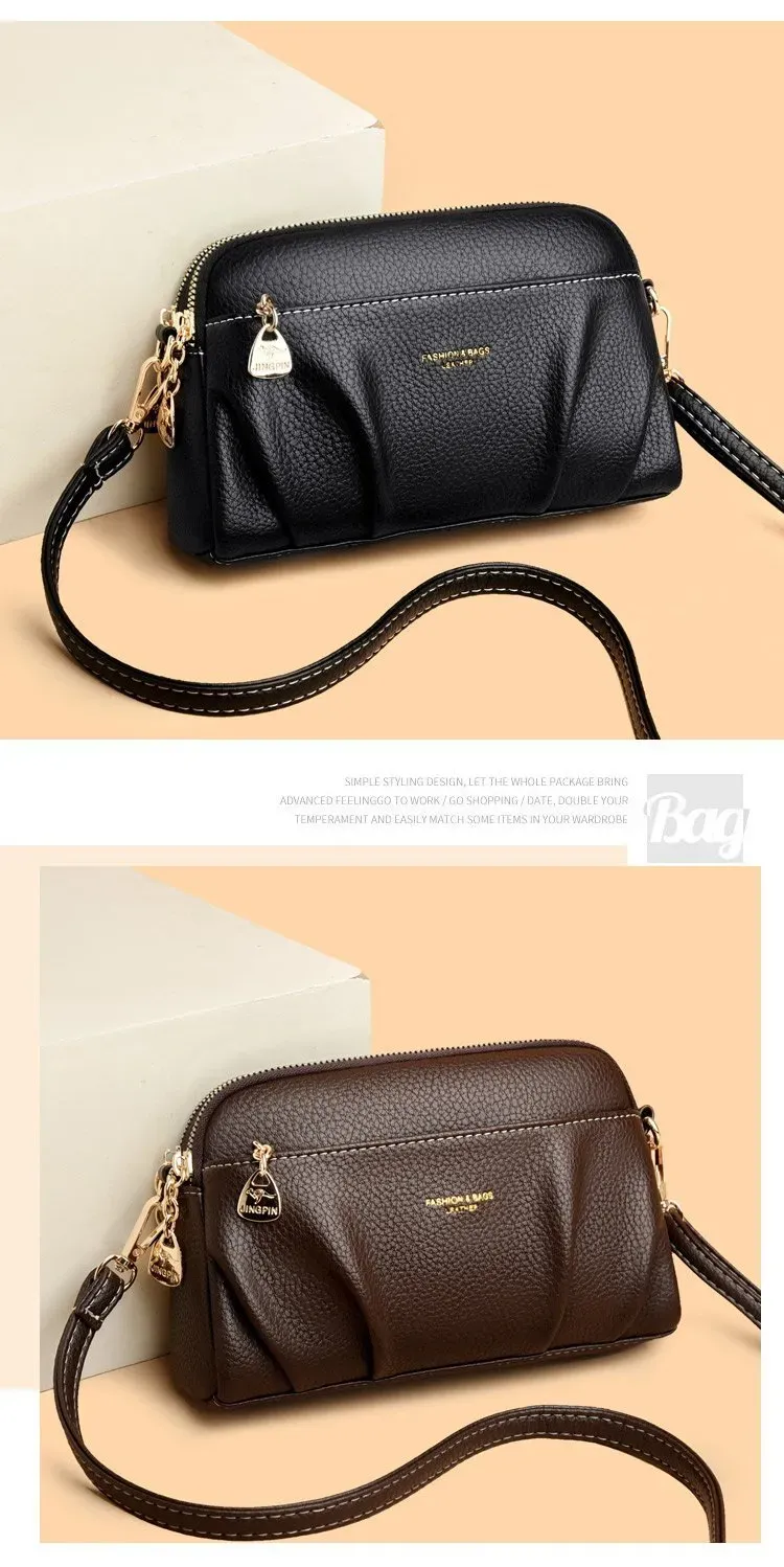 Tas Selempang Wanita Bahan PU Sintetis Polos Warna Hitam Bentuk Kotak Tali Resleting Grosir
