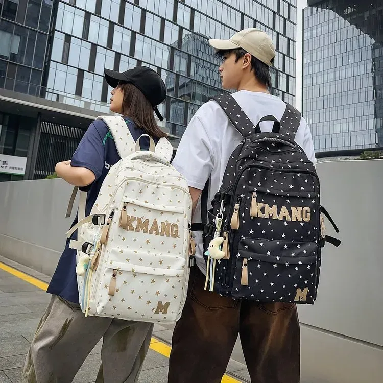 Tas Ransel Wanita Bahan Nylon Motif Print Warna Hitam Bentuk Kotak Tali Lebar Grosir Import