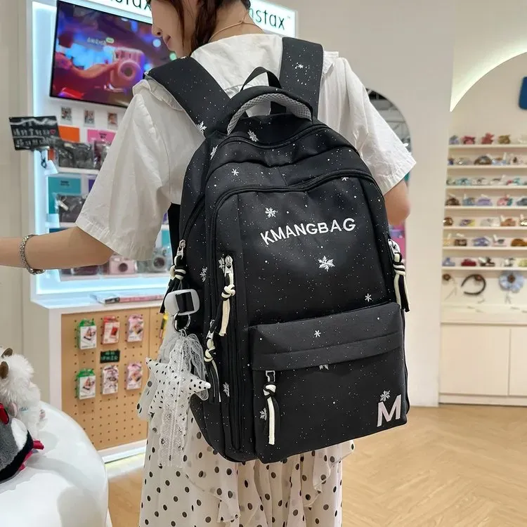 Tas Ransel Wanita Bahan Nylon Motif Print Warna Hitam Bentuk Kotak Tali Lebar Grosir Import