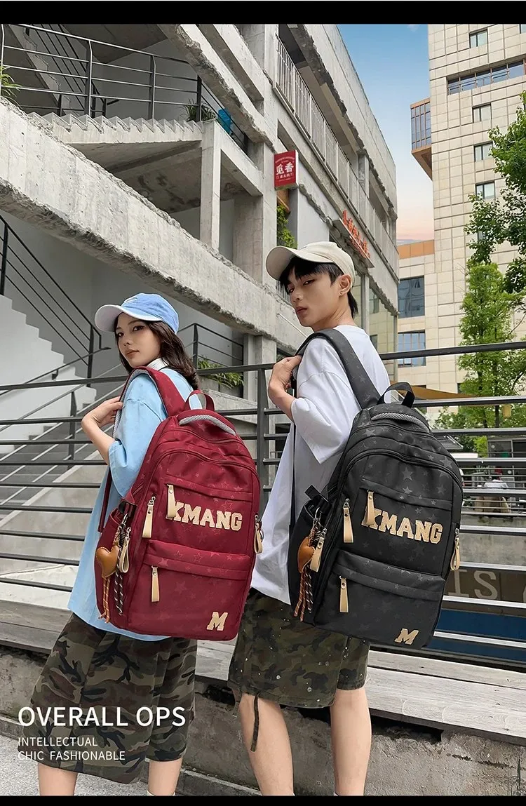Tas Ransel Wanita Bahan Nylon Motif Print Warna Hitam Bentuk Kotak Tali Lebar untuk Toko Online