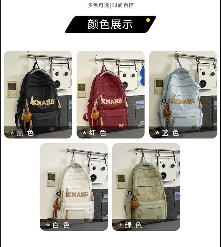 Tas Ransel Wanita Bahan Nylon Motif Print Warna Hitam Bentuk Kotak Tali Lebar untuk Toko Online