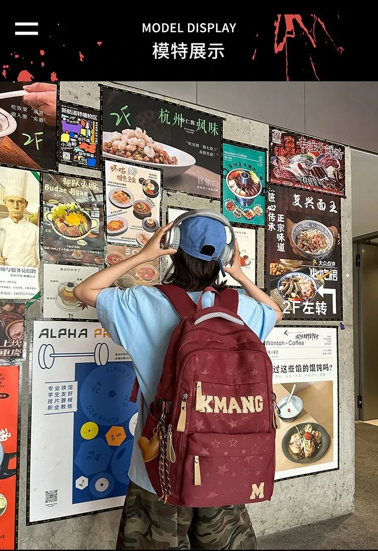 Tas Ransel Wanita Bahan Nylon Motif Print Warna Hitam Bentuk Kotak Tali Lebar untuk Toko Online
