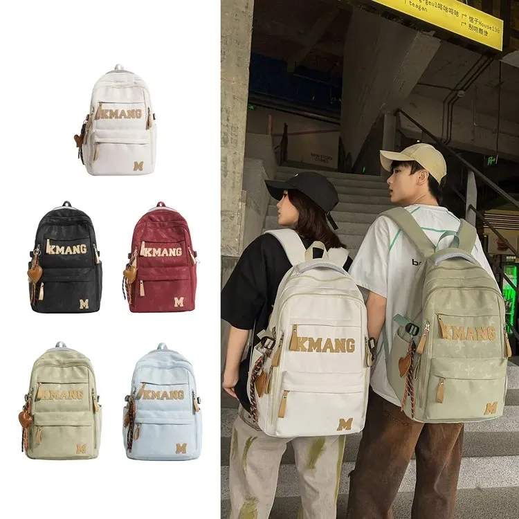 Tas Ransel Wanita Bahan Nylon Motif Print Warna Hitam Bentuk Kotak Tali Lebar untuk Toko Online