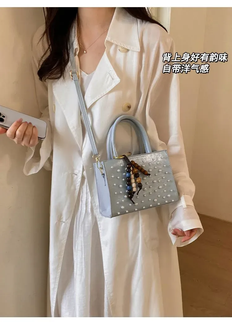 Tas Selempang Wanita Bahan PU Sintetis Polos Warna Biru Bentuk Kotak Tali Resleting Grosir