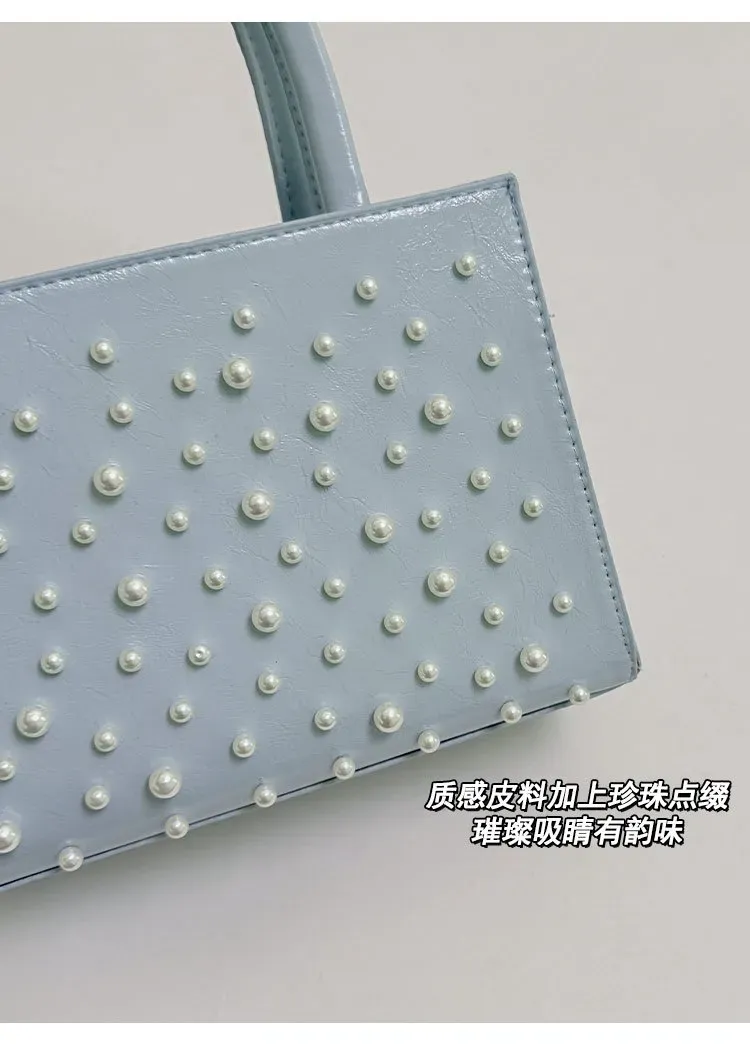 Tas Selempang Wanita Bahan PU Sintetis Polos Warna Biru Bentuk Kotak Tali Resleting Grosir