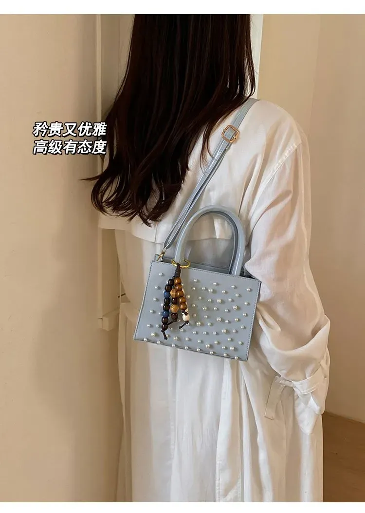Tas Selempang Wanita Bahan PU Sintetis Polos Warna Biru Bentuk Kotak Tali Resleting Grosir