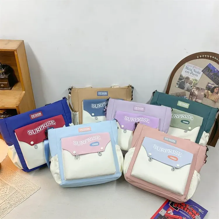 Tas Selempang Wanita Bahan Nylon Polos Warna Putih Bentuk Kotak Tali Panjang Grosir Import