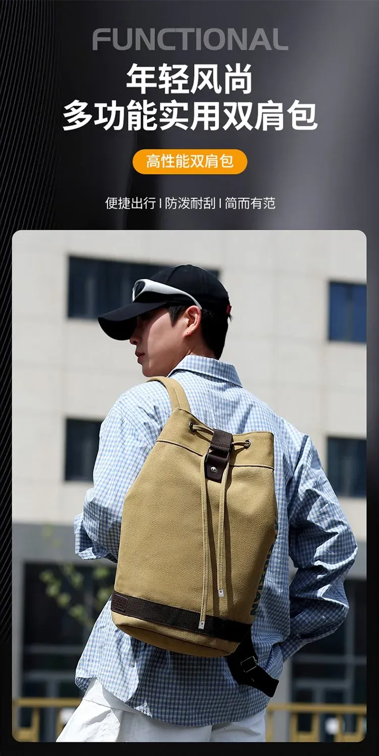 Tas Ransel Wanita Bahan Oxford Polos Bentuk Kotak Tali Serut Kapasitas Besar Grosir Import