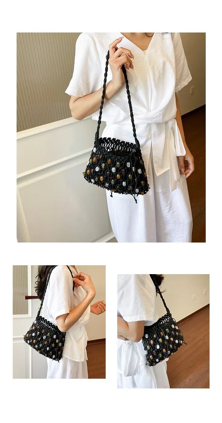 Tas Selempang Wanita Bahan PU Sintetis Motif Print Warna Beige Bentuk Kotak Tali Grosir Import