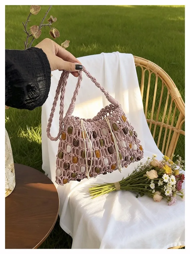 Tas Selempang Wanita Bahan PU Sintetis Motif Print Warna Beige Bentuk Kotak Tali Grosir Import