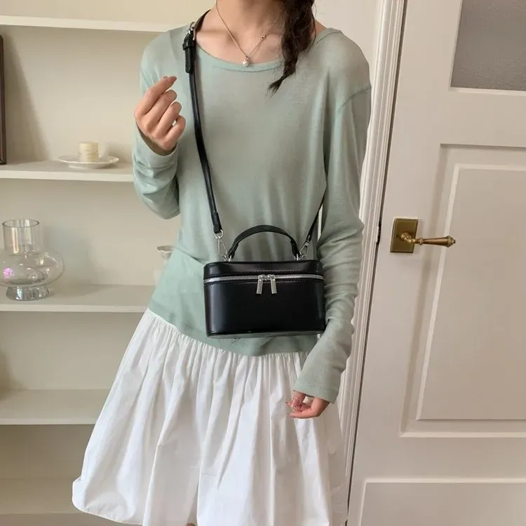 Tas Selempang Wanita Bahan PU Sintetis Polos Warna Hitam Bentuk Kotak Tali Stok Grosir