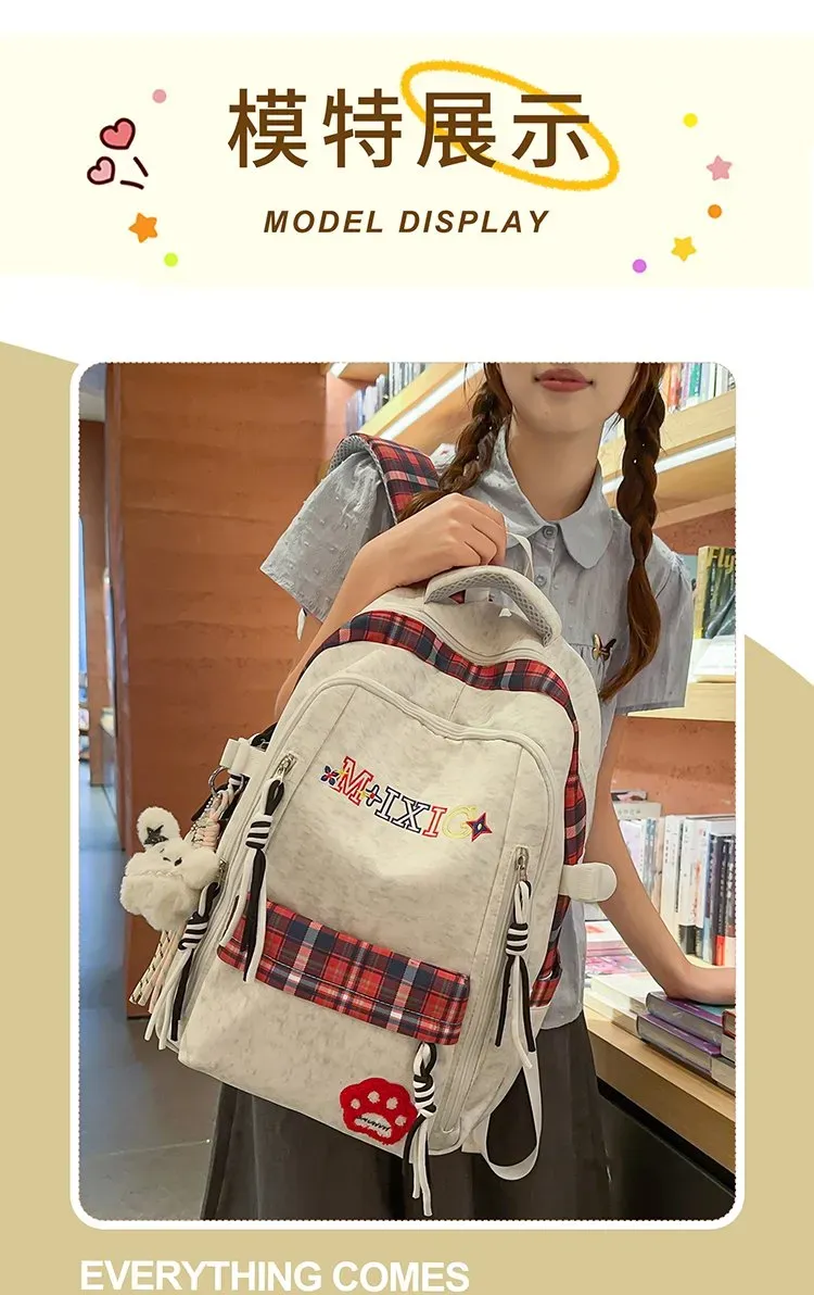 Tas Ransel Wanita Bahan Nylon Polos Warna Abu-Abu Bentuk Kotak Tali Serut Grosir Import