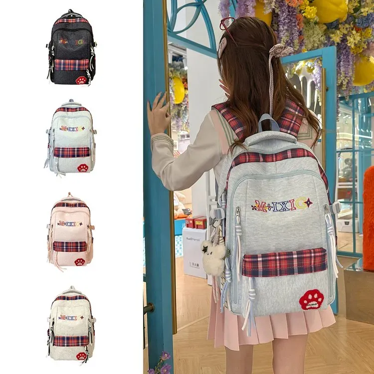 Tas Ransel Wanita Bahan Nylon Polos Warna Abu-Abu Bentuk Kotak Tali Serut Grosir Import