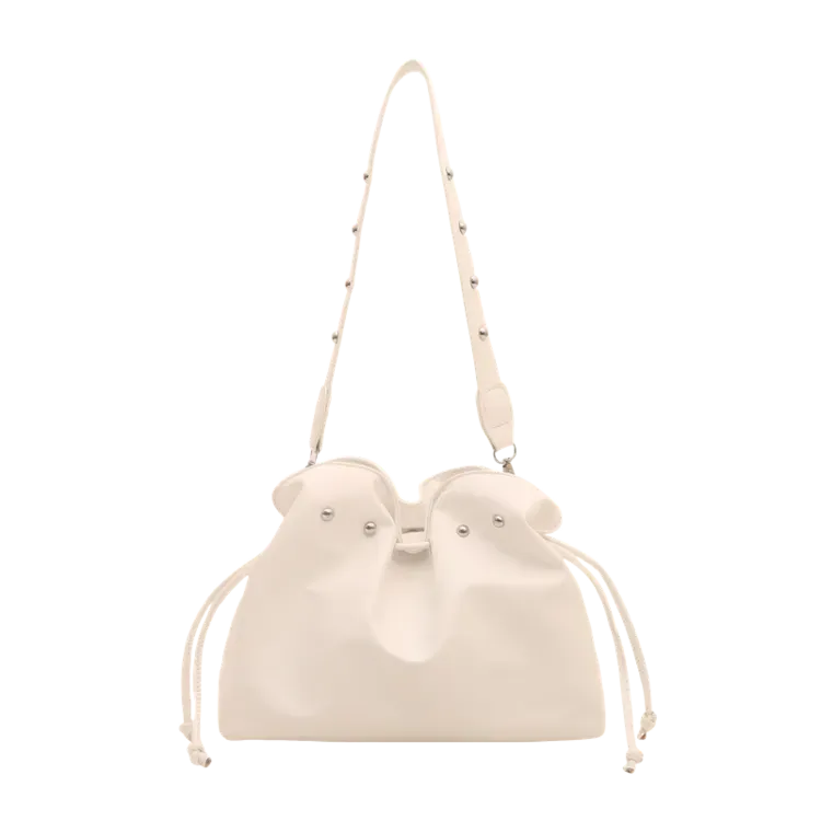 Tas Ransel Wanita Bahan PU Sintetis Polos Warna Putih Bentuk Bulat Tali Panjang Grosir Import