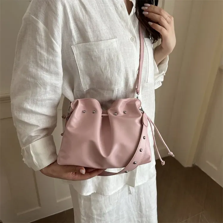 Tas Ransel Wanita Bahan PU Sintetis Polos Warna Putih Bentuk Bulat Tali Panjang Grosir Import