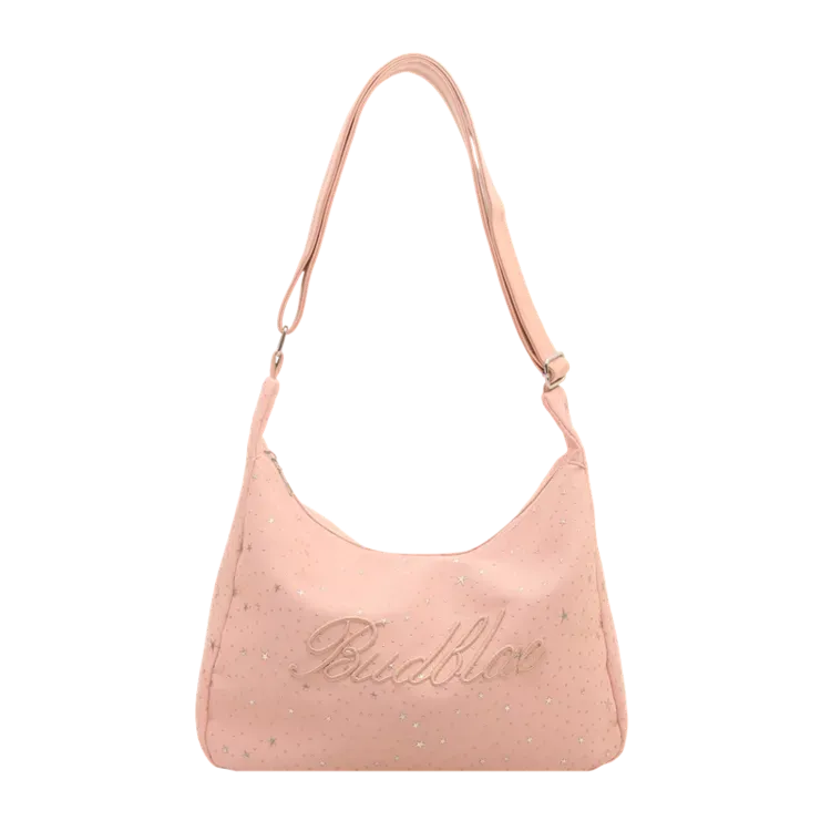 Tas Selempang Wanita Bahan PU Sintetis Motif Bintang Warna Pink Model Hobo Tali Grosir Import