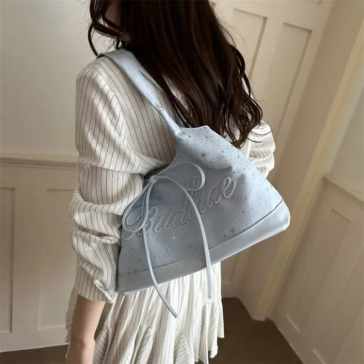 Tas Selempang Wanita Bahan PU Sintetis Motif Bintang Warna Pink Bentuk Kotak Grosir Import