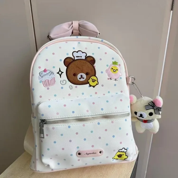 Tas Ransel Anak Bahan Nylon Motif Polkadot Warna Putih Bentuk Kotak Tali Lebar Grosir Import