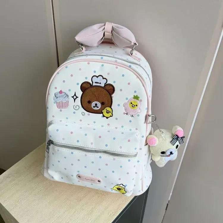Tas Ransel Anak Bahan Nylon Motif Polkadot Warna Putih Bentuk Kotak Tali Lebar Grosir Import