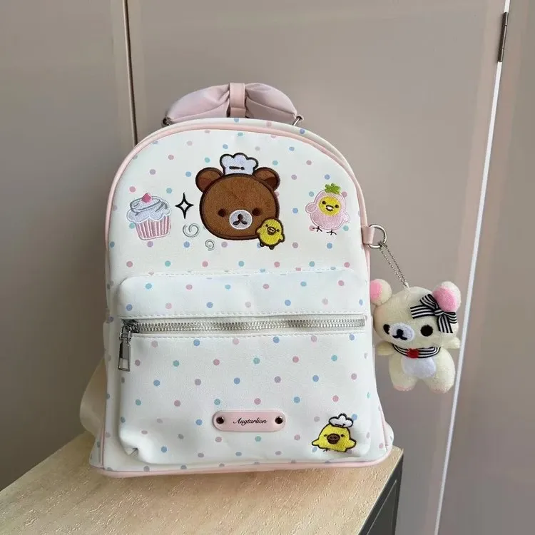 Tas Ransel Anak Bahan Nylon Motif Polkadot Warna Putih Bentuk Kotak Tali Lebar Grosir Import