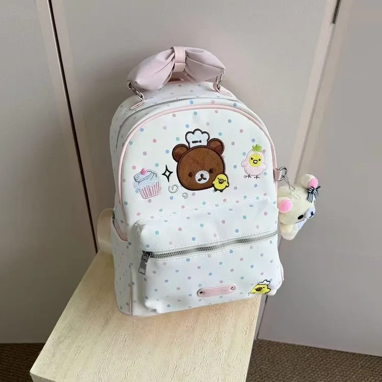 Tas Ransel Anak Bahan Nylon Motif Polkadot Warna Putih Bentuk Kotak Tali Lebar Grosir Import