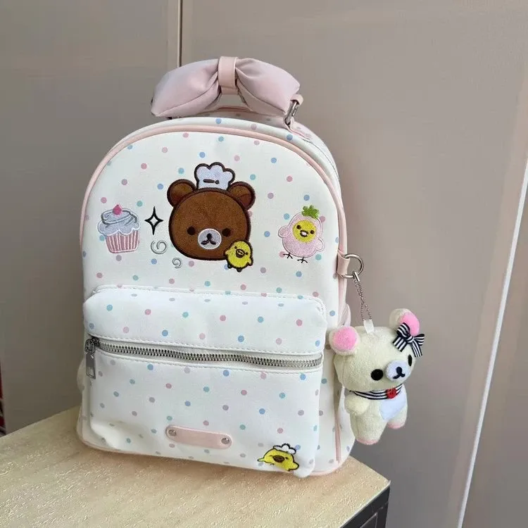 Tas Ransel Anak Bahan Nylon Motif Polkadot Warna Putih Bentuk Kotak Tali Lebar Grosir Import