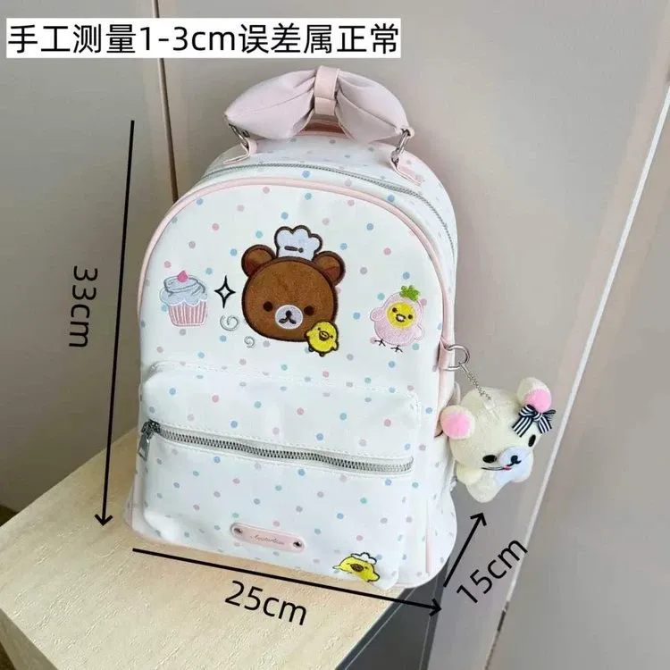 Tas Ransel Anak Bahan Nylon Motif Polkadot Warna Putih Bentuk Kotak Tali Lebar Grosir Import