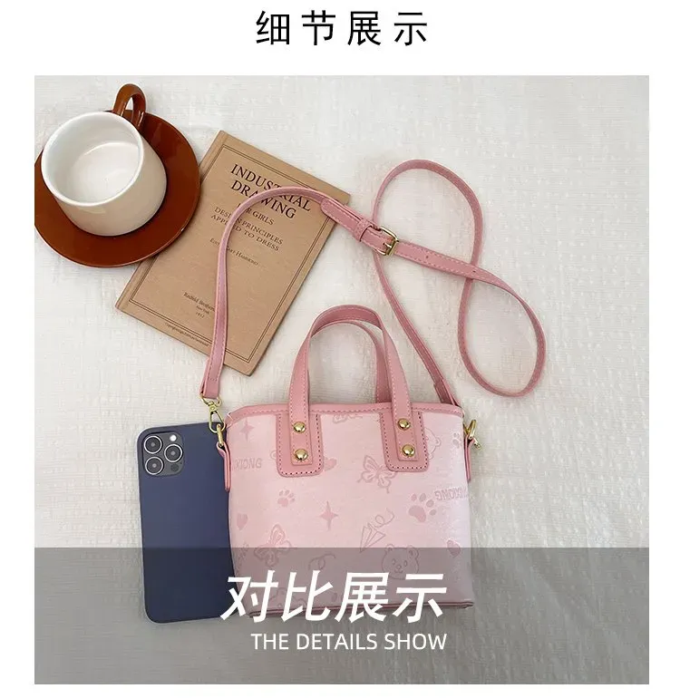 Tas Selempang Wanita Bahan PU Sintetis Motif Print Warna Pink Bentuk Kotak Tali Motif Floral