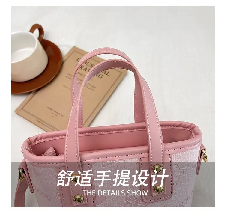 Tas Selempang Wanita Bahan PU Sintetis Motif Print Warna Pink Bentuk Kotak Tali Motif Floral
