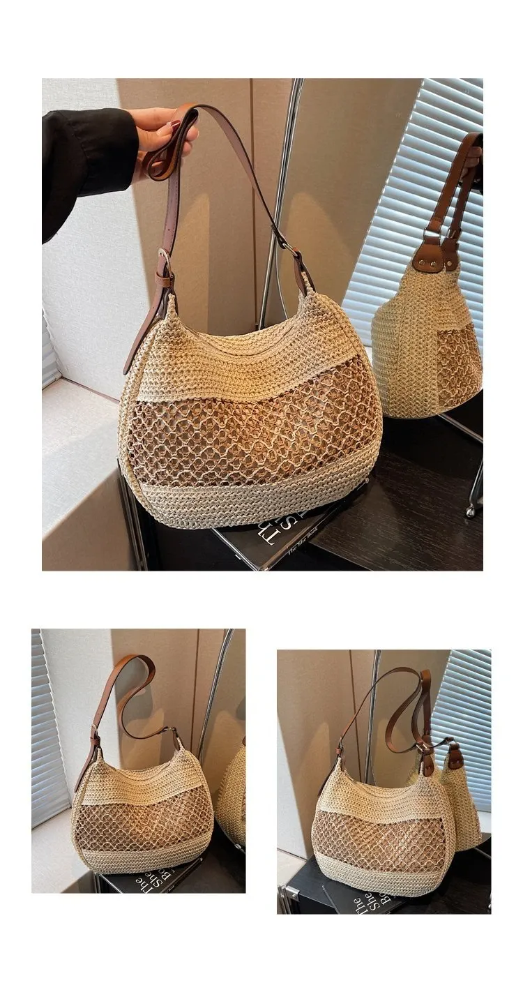 Tas Selempang Wanita Bahan PU Sintetis Tekstur Anyam Model Hobo Tali Lebar Grosir Import