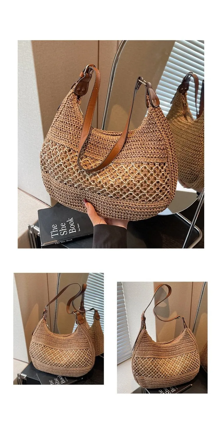 Tas Selempang Wanita Bahan PU Sintetis Tekstur Anyam Model Hobo Tali Lebar Grosir Import