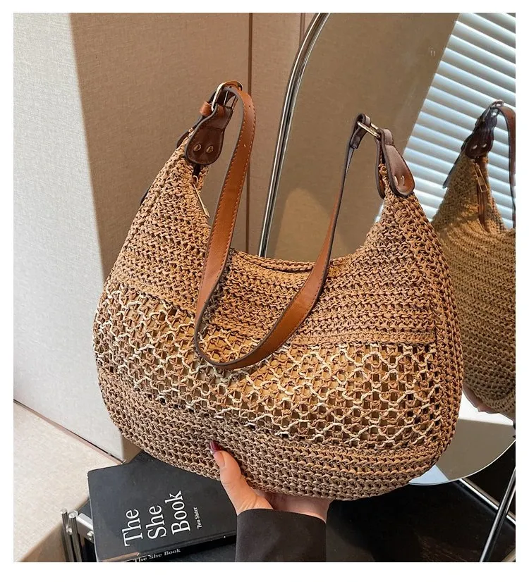 Tas Selempang Wanita Bahan PU Sintetis Tekstur Anyam Model Hobo Tali Lebar Grosir Import
