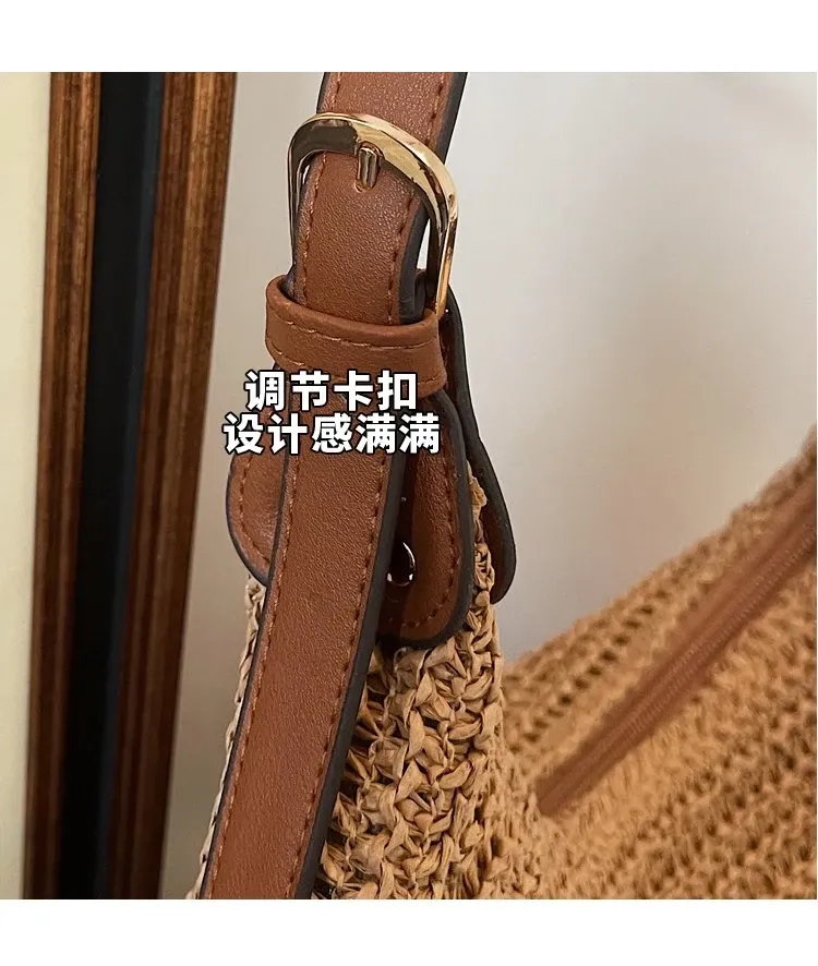 Tas Selempang Wanita Bahan PU Sintetis Tekstur Anyam Model Hobo Tali Lebar Grosir Import