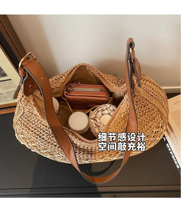 Tas Selempang Wanita Bahan PU Sintetis Tekstur Anyam Model Hobo Tali Lebar Grosir Import