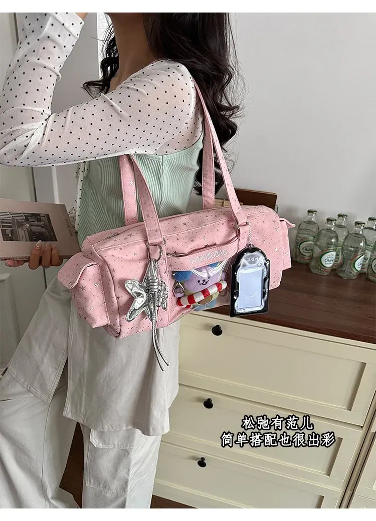Tas Kosmetik Bahan PU Sintetis Motif Print Warna Hitam Bentuk Kotak Tali Lebar Grosir Import