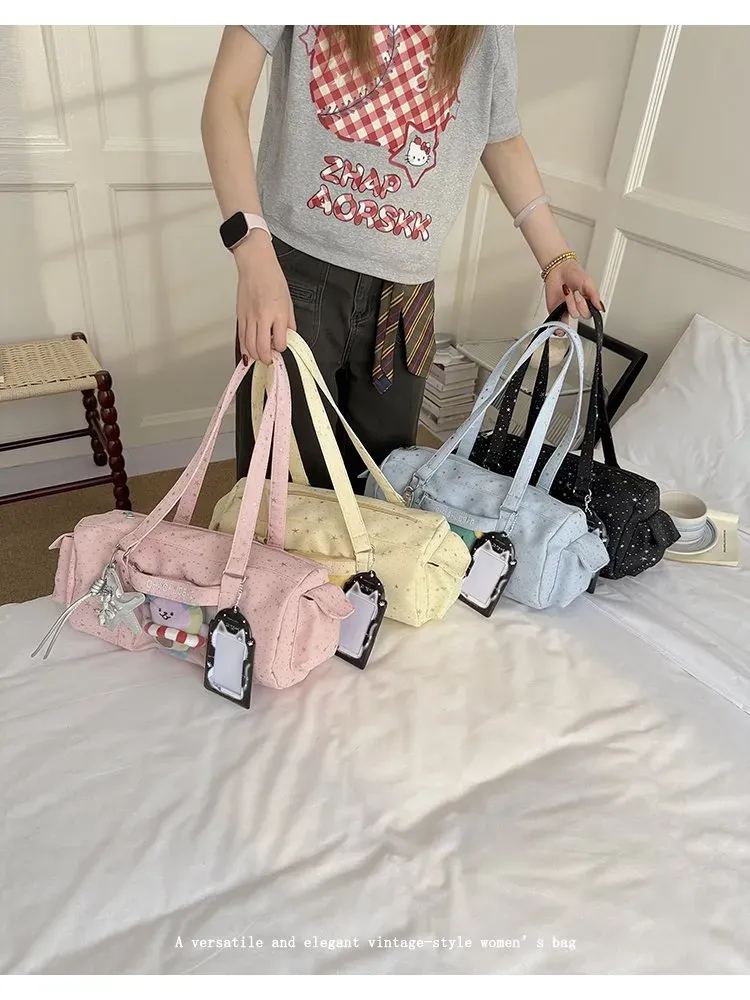 Tas Kosmetik Bahan PU Sintetis Motif Print Warna Hitam Bentuk Kotak Tali Lebar Grosir Import