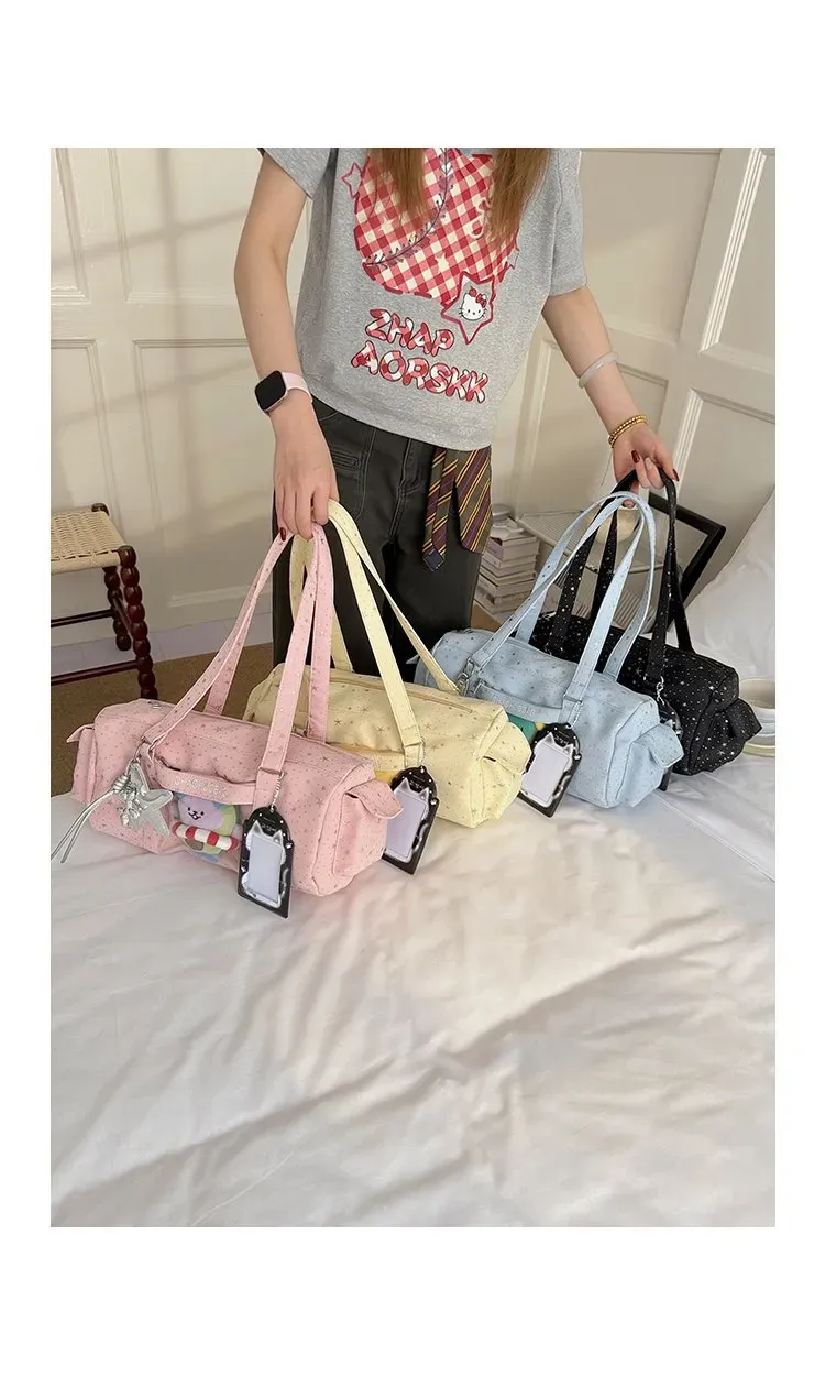 Tas Kosmetik Bahan PU Sintetis Motif Print Warna Hitam Bentuk Kotak Tali Lebar Grosir Import