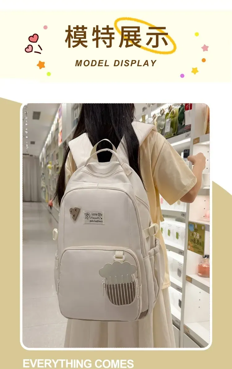 Tas Ransel Wanita Bahan Nylon Polos Warna Putih Bentuk Kotak Tali Lebar Stok China