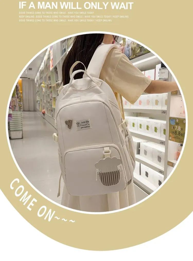 Tas Ransel Wanita Bahan Nylon Polos Warna Putih Bentuk Kotak Tali Lebar Stok China