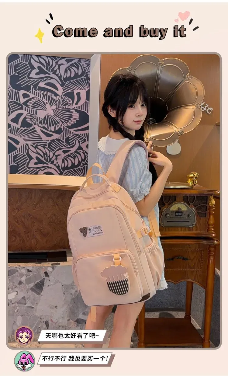 Tas Ransel Wanita Bahan Nylon Polos Warna Putih Bentuk Kotak Tali Lebar Stok China